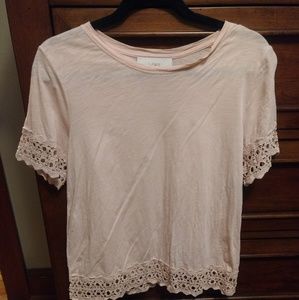 LOFT blush cotton top with crochet detail